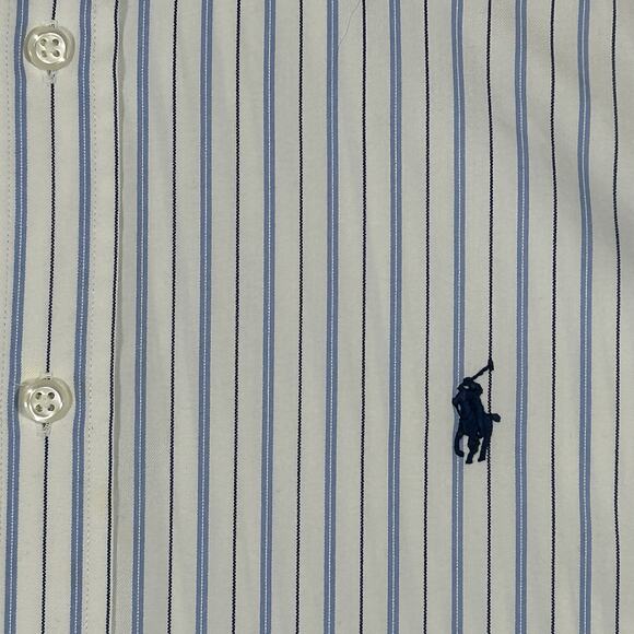 Ralph Lauren Men's XL White W/ Blue Stripes Button Down Long Sleeve Cotton Shirt - Picture 6 of 14